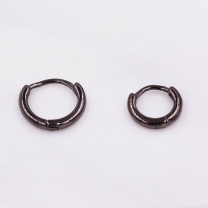 Plain Huggie Hoop in Sterling Silver, Polished Minimalist Hoop Earrings, Black Hoop Earrings,  Two Sizes Available, Simple Circle Hoops