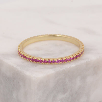 Ruby Skinny Crystal Band Ring in Sterling Silver, Gold Vermeil Crystal Pave Ring, Stacking Rings, US 5 - 8
