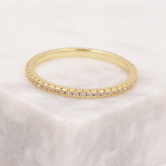 Skinny Crystal Pave Ring in Sterling Silver, Gold Vermeil Crystal Pave Ring, Stacking Rings, Eternity Ring, US 5 - 8