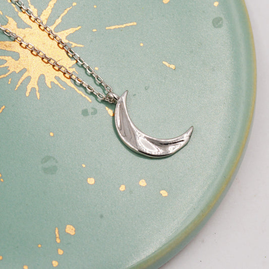 Crescent Moon Pendant Necklace in Sterling Silver, Minimalist Celestial Jewellery