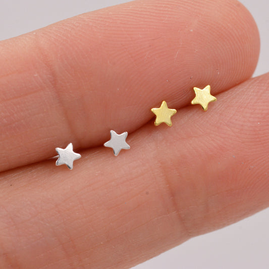 Extra Tiny Star Stud Earrings in Sterling Silver, Gold or Silver, Dainty, Celestial Stud, Delicate and Pretty