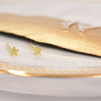 Extra Tiny Star Stud Earrings in Sterling Silver, Gold or Silver, Dainty, Celestial Stud, Delicate and Pretty
