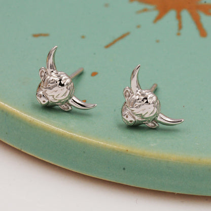Highland Cow Stud Earrings in Sterling Silver, Cow Stud, Bull Earrings, Petite Earrings, Small Cow Stud, Scotland, Scottish