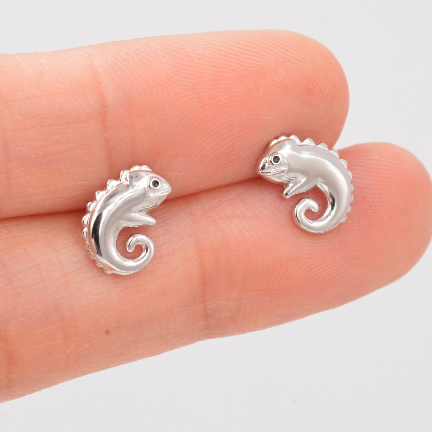 Chameleon Stud Earrings in Sterling Silver, Lizard Stud, Cute Animal Earrings, Nature Inspired Earrings