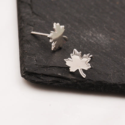 Maple Leaf Stud Earrings in Sterling Silver - Nature Inspired Flower Earrings -Leaf Earrings,  Fun, Whimsical and Pretty