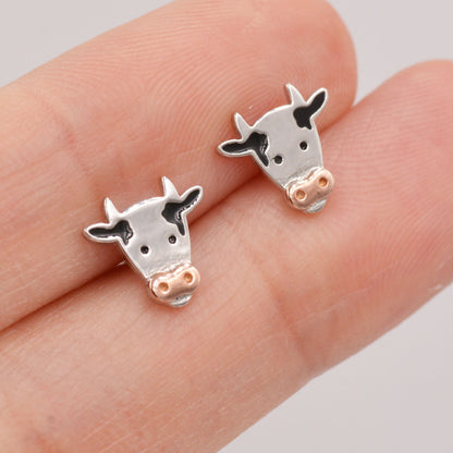Dairy Cow Stud Earrings in Sterling Silver - Farm Animal Stud Earrings  - Cute,  Fun, Whimsical