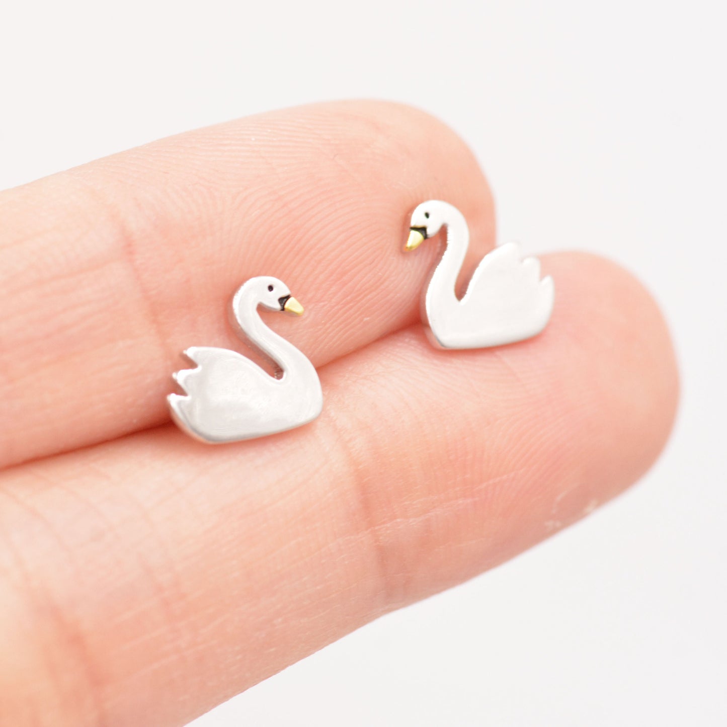 Swan Stud Earrings in Sterling Silver - Animal Stud Earrings - Bird Earrings  - Cute,  Fun, Whimsical