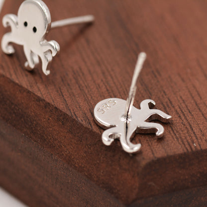 Tiny Octopus Stud Earrings in Sterling Silver - Animal Stud Earrings - Ocean Fish Earrings  - Cute,  Fun, Whimsical