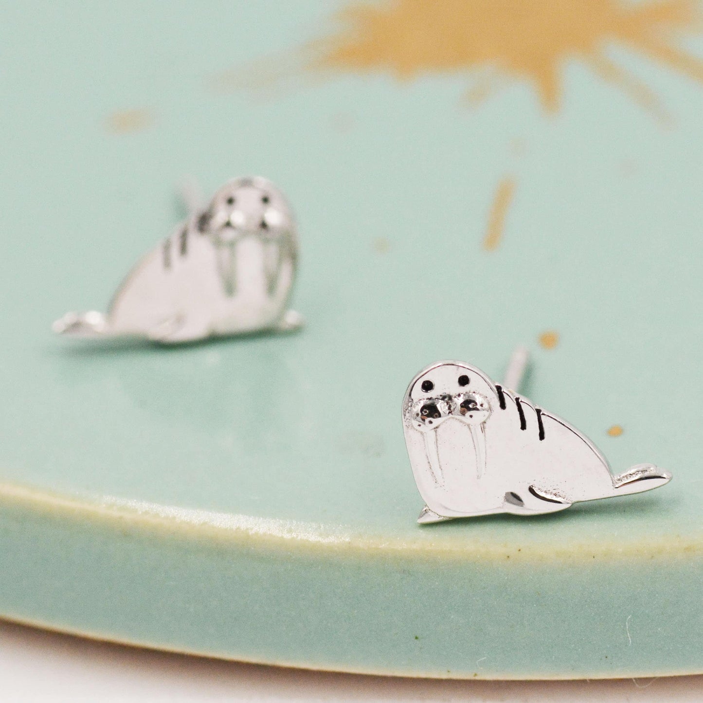Tiny Walrus Stud Earrings in Sterling Silver - Animal Stud Earrings - Ocean Animal Earrings  - Cute,  Fun, Whimsical