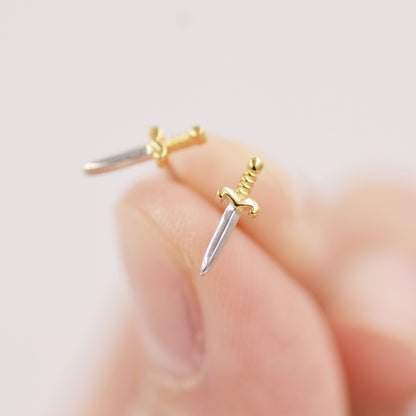 Tiny Little Dagger Sword Stud Earrings in Sterling Silver - Stacking Earrings  - Ear Stacks