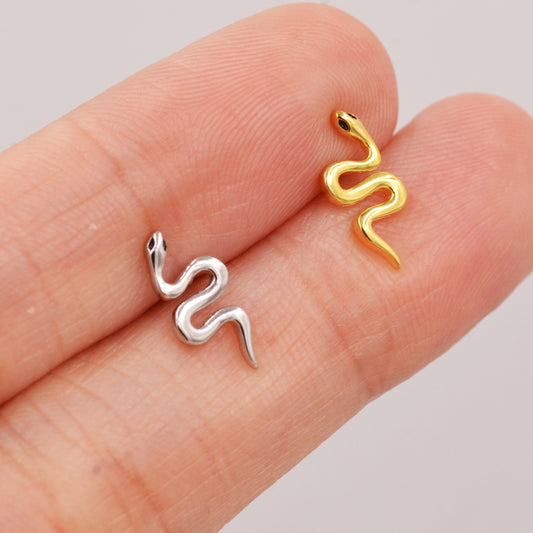 Small Snake Stud Earrings in Sterling Silver - Gold or Silver - - Sold as a Pair - Cute, Fun, Whimsical and Pretty Jewellery