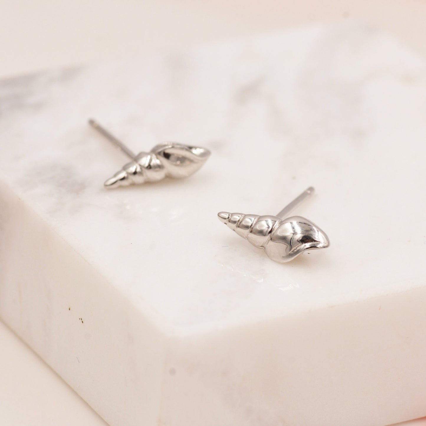Seashell Earrings in Sterling Silver - Petite Auger Shell Stud - Pointy Shell - Sea, Ocean, Cute,  Fun, Whimsical