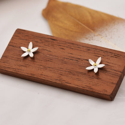 Jasmine Flower Stud Earrings in Sterling Silver - Cute Flower Blossom Earrings  -   Fun, Whimsical