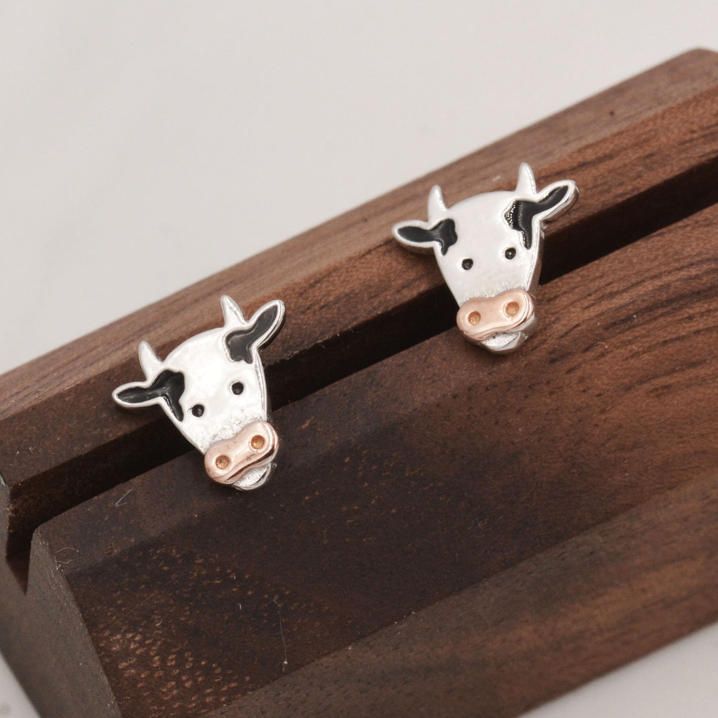 Dairy Cow Stud Earrings in Sterling Silver - Farm Animal Stud Earrings  - Cute,  Fun, Whimsical