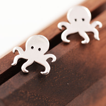 Tiny Octopus Stud Earrings in Sterling Silver - Animal Stud Earrings - Ocean Fish Earrings  - Cute,  Fun, Whimsical