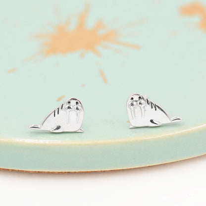 Tiny Walrus Stud Earrings in Sterling Silver - Animal Stud Earrings - Ocean Animal Earrings  - Cute,  Fun, Whimsical