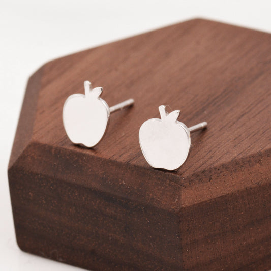 Apple Stud Earrings in Sterling Silver - Fun Cute and Quirky Fruit Jewellery