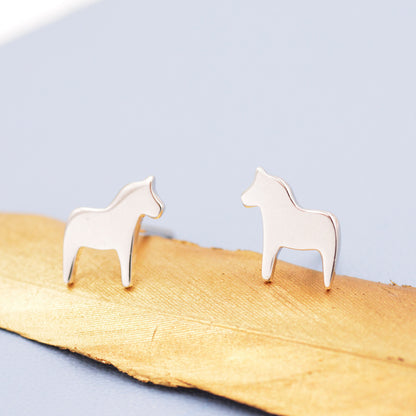 Dainty Dala Horse Stud Earrings in Sterling Silver - Nordic Style - Silver, Gold or Rose Gold, Swedish Design - Cute Animal Earrings -  Fun