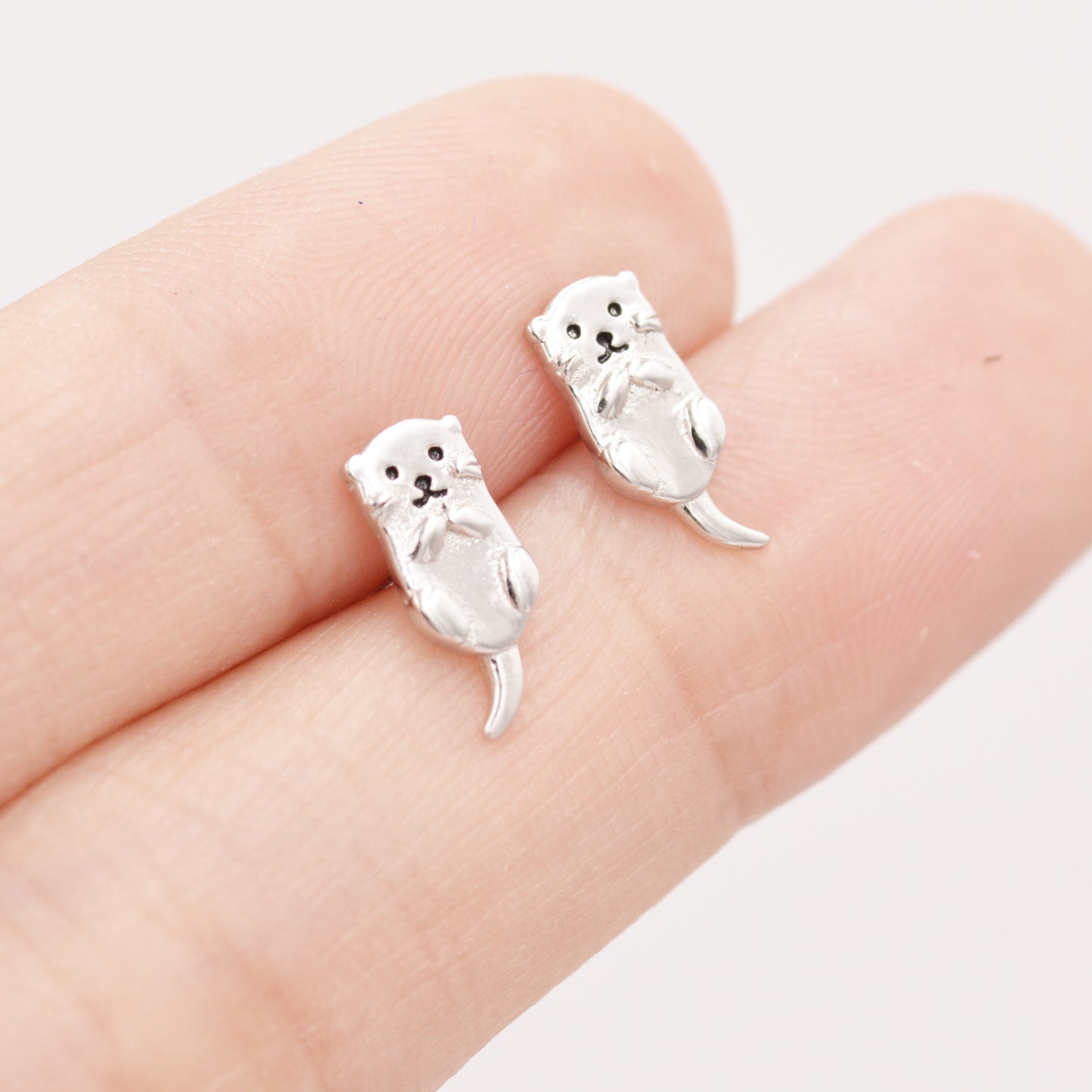 Otter Stud Earrings in Sterling Silver - Smiling Otter - Cute Animal Earrings -  Fun, Whimsical