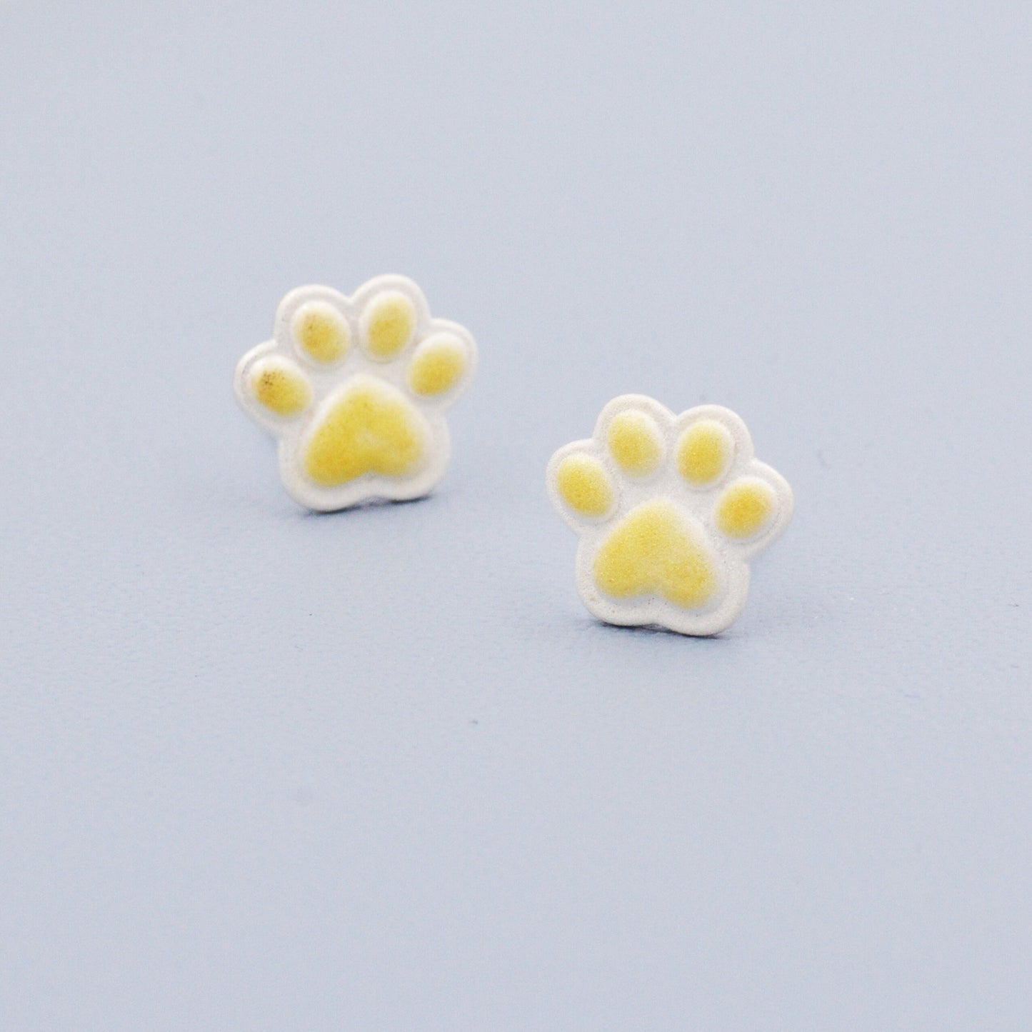 Cute Paw Print Stud Earrings in Sterling Silver - Dog Paw, Cat Paw Stud Earrings - Frosted Finish - Pet Lover - Cute,  Fun, Whimsical