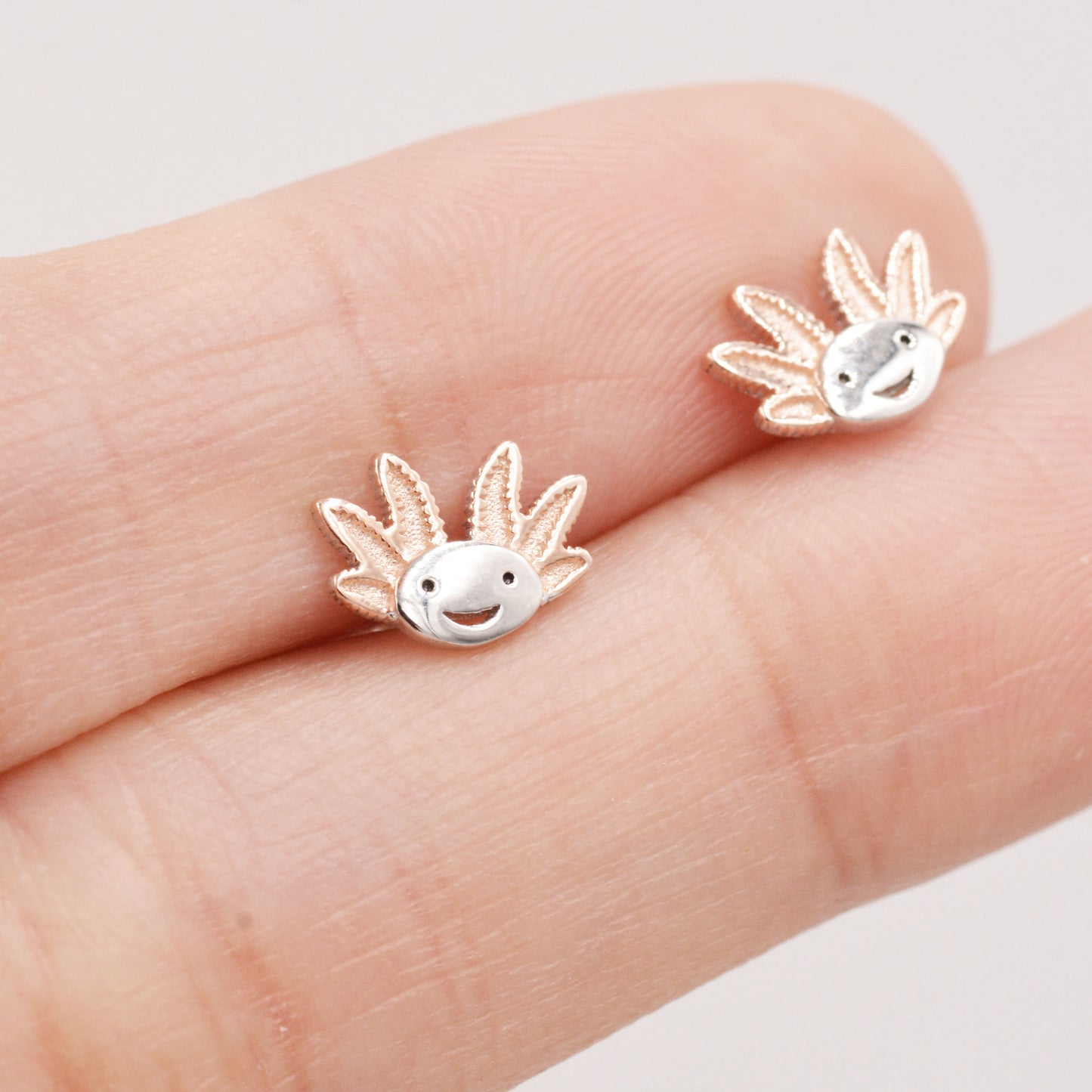 Axolotl Stud Earrings in Sterling Silver - Sea Creature Stud Earrings - Tiny Earrings - Pet Lover - Cute,  Fun, Whimsical