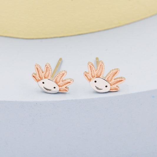 Axolotl Stud Earrings in Sterling Silver - Sea Creature Stud Earrings - Tiny Earrings - Pet Lover - Cute,  Fun, Whimsical