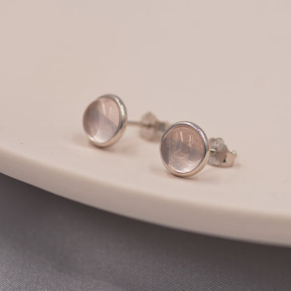 Sterling Silver Natural Quartz Crystal Stud Earrings, 6mm Rose Quartz Stud, Natural Semi-Precious Gemstones
