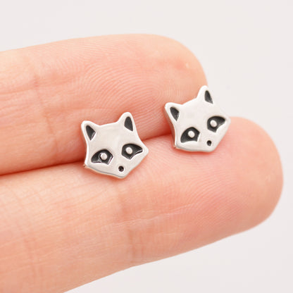 Racoon Stud Earrings in Sterling Silver - Racoon Bear Earrings - Cute Animal Earrings - Fun and Whimsical