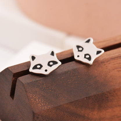 Racoon Stud Earrings in Sterling Silver - Racoon Bear Earrings - Cute Animal Earrings - Fun and Whimsical