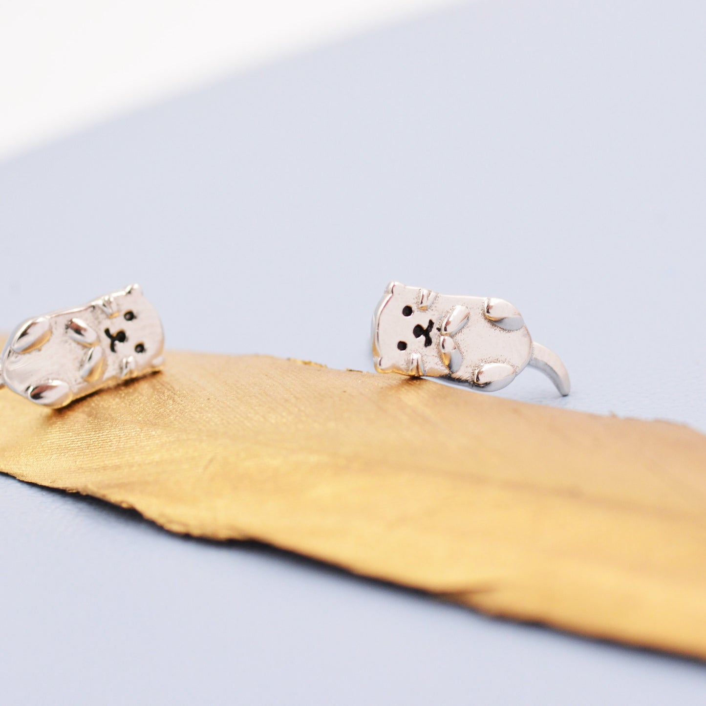 Otter Stud Earrings in Sterling Silver - Smiling Otter - Cute Animal Earrings -  Fun, Whimsical