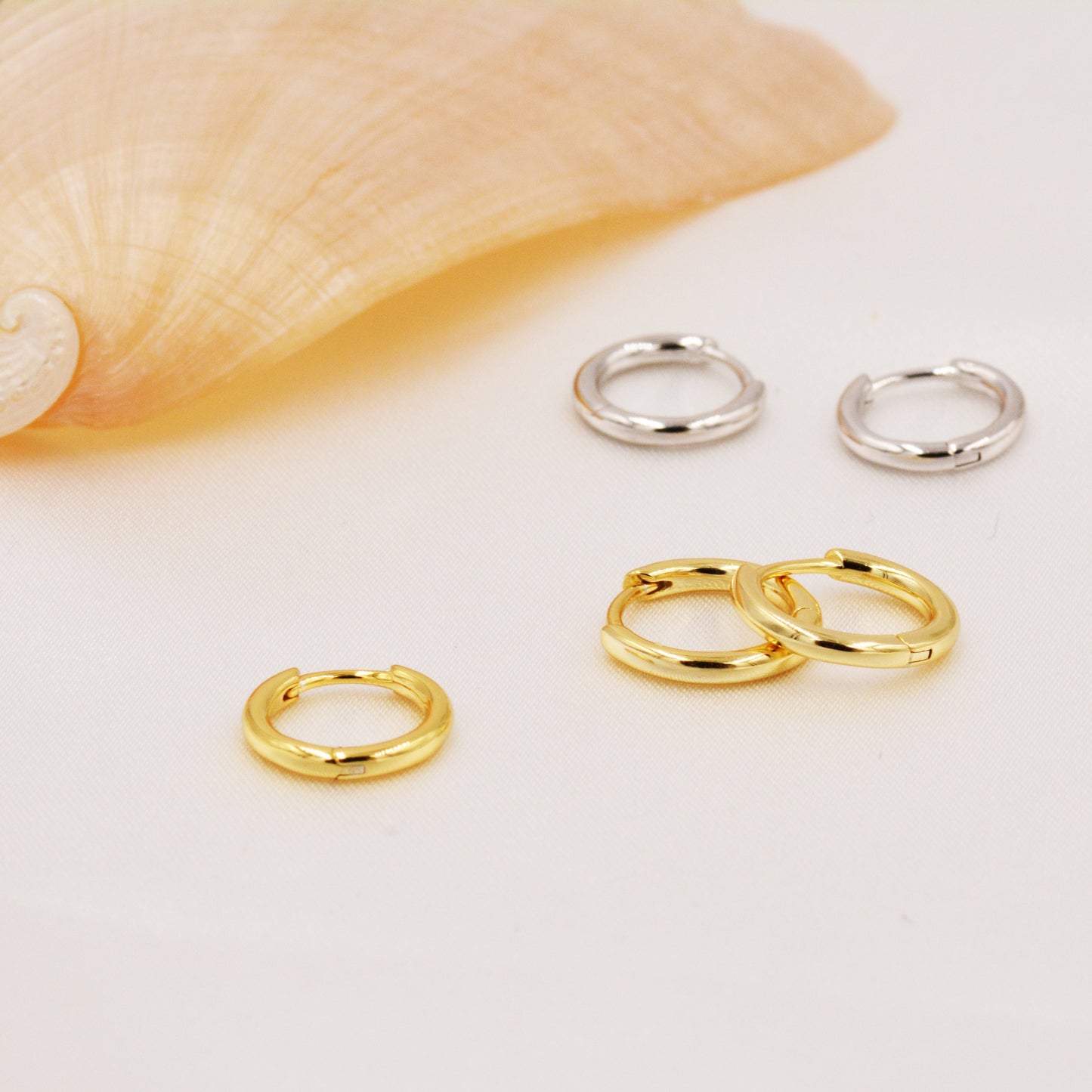 Minimalist Huggie Hoops in Sterling Silver, 7mm,  8mm and 9mm Skinny Hoops, Silver or Gold, Simple Hoop Earrings