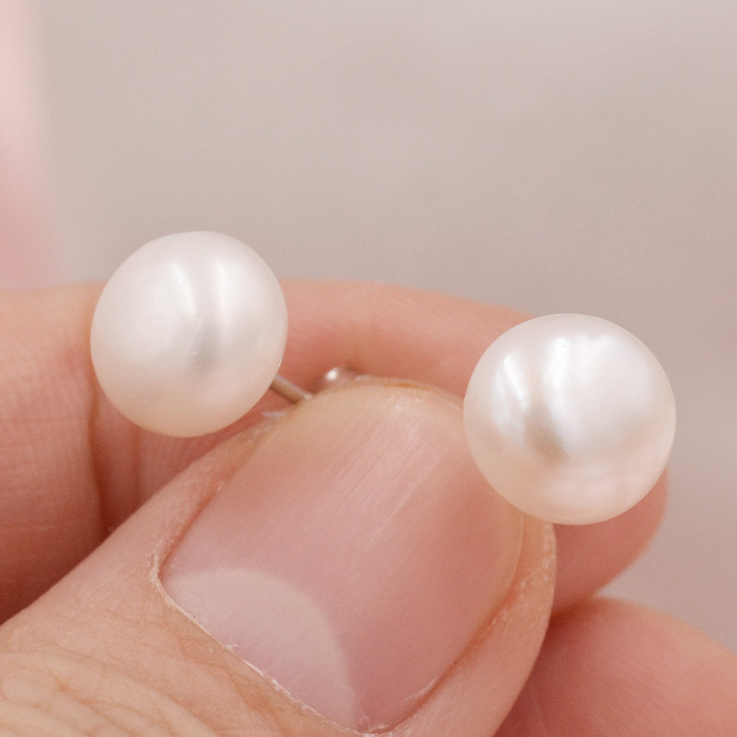 Genuine Pearl Stud Earrings in Sterling Silver, 5mm - 8mm, Small Pearl Stud and Large Pearl Stud, Silver pearl Earrings,
