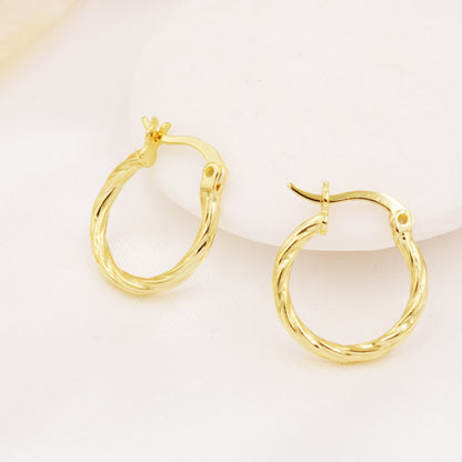Braided Hoop Earrings in Sterling Silver, Silver or Gold, Twist Hoop Earrings, Simple Hoop Earrings 12mm Inner Diameter