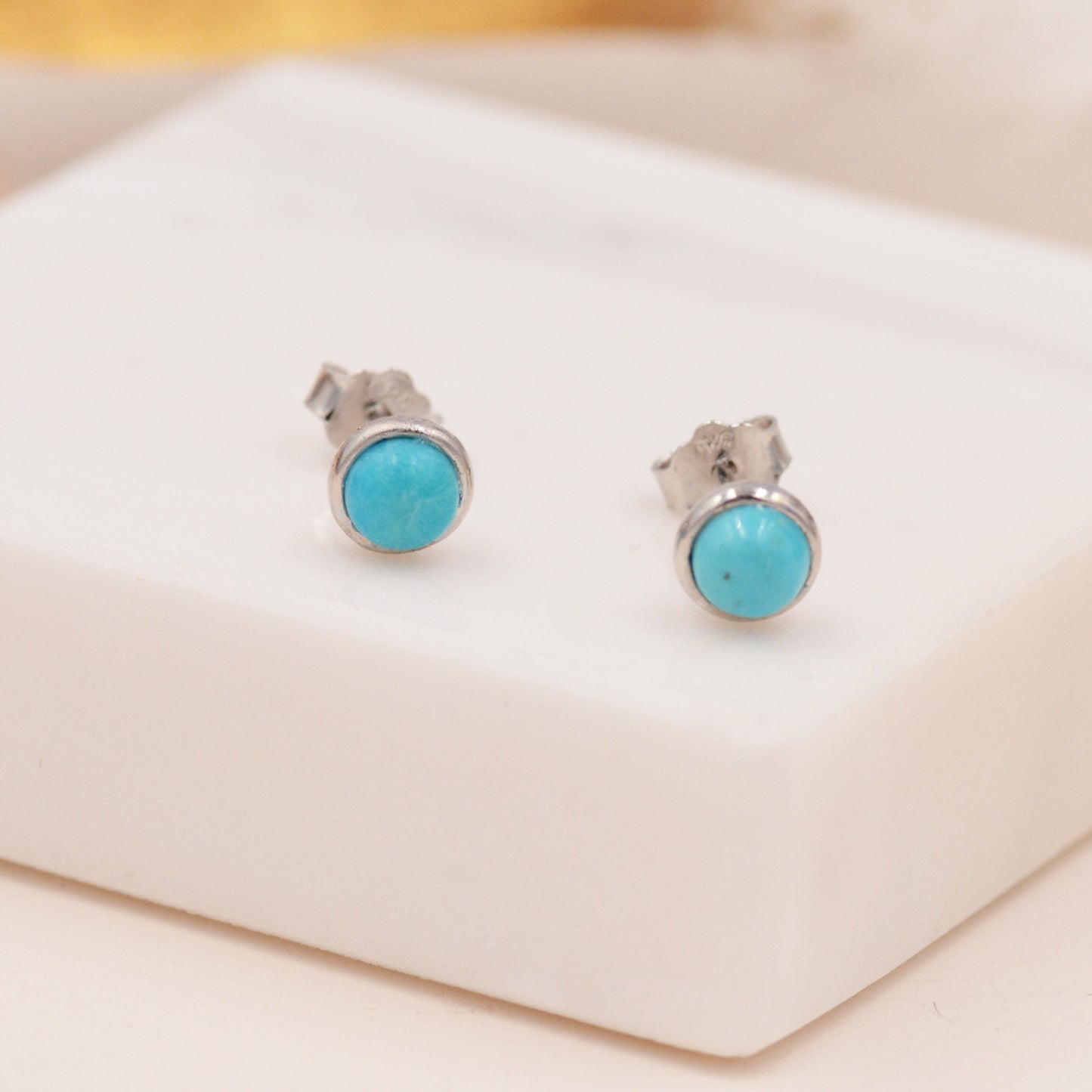 Sterling Silver Small Turquoise Stone Stud Earrings,  4mm Genuine Turquoise Stone, Semi-precious Jewellery