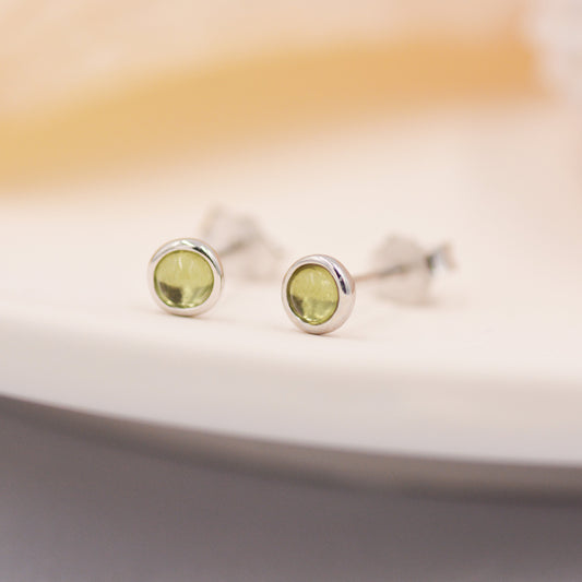 Sterling Silver Peridot Tiny Stud Earrings, Genuine 3mm Peridot Stud, Natural Semi-Precious Gemstones, Minimalist and Discreet