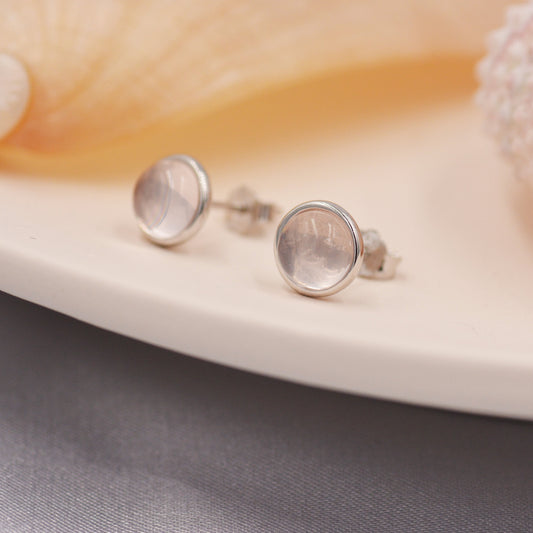 Sterling Silver Natural Quartz Crystal Stud Earrings, 6mm Rose Quartz Stud, Natural Semi-Precious Gemstones
