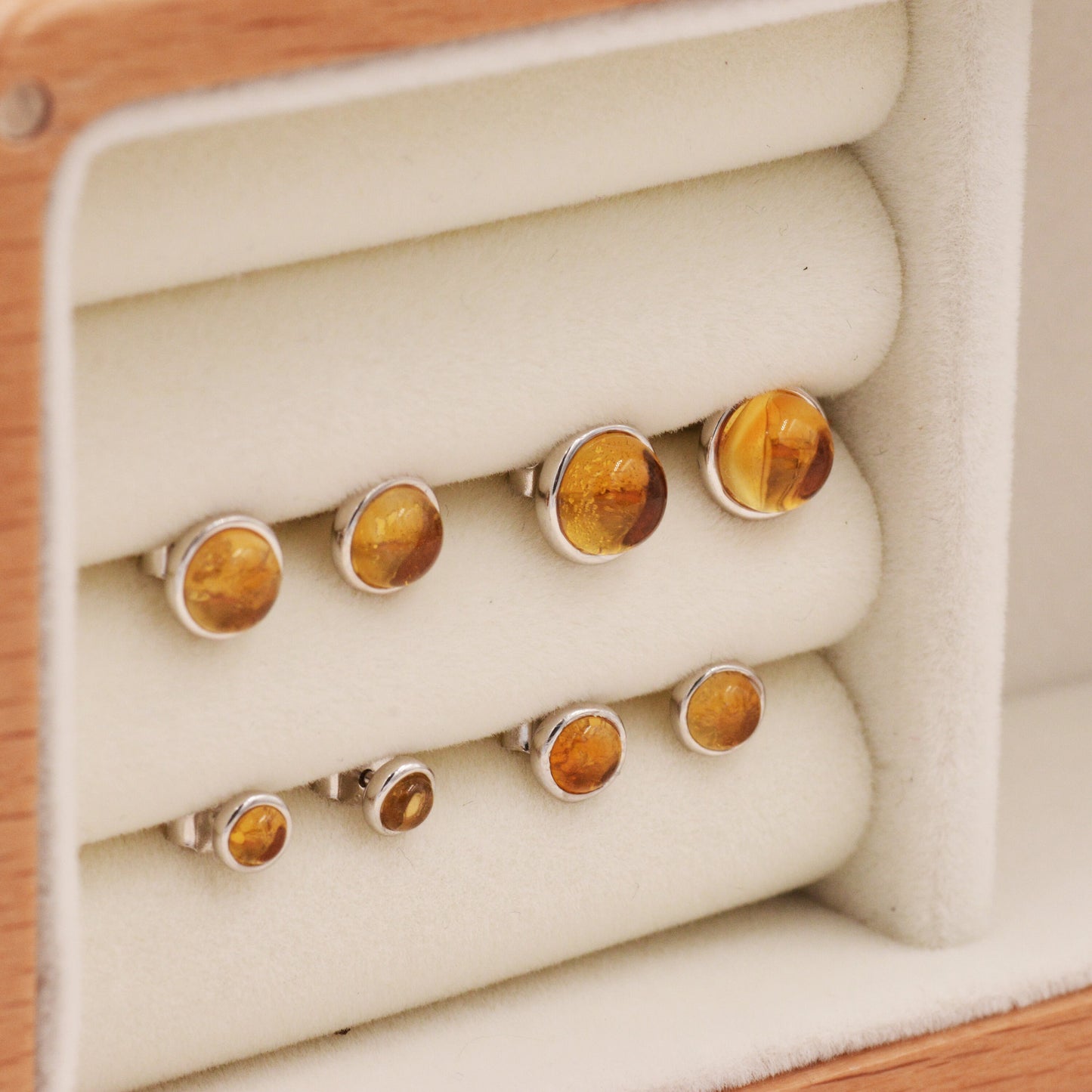Natural Citrine Crystal Stud Earrings in Sterling Silver - 4 sizes - Genuine Yellow Citrine Crystal Stud Earrings  - Semi Precious Gemstone