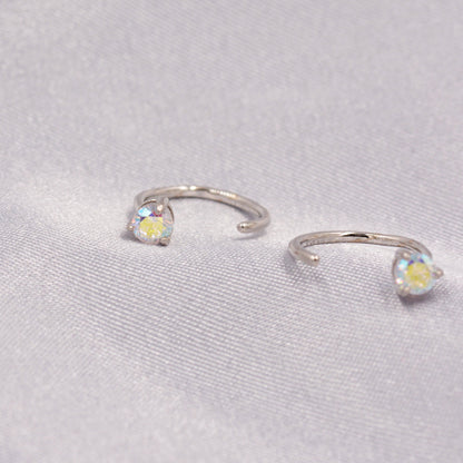 Aurora AB Crystal Tiny CZ Threader Hoop Earrings in Sterling Silver, Silver or Gold, Colour Changing Crystals, Open Hoop Earrings, Huggies