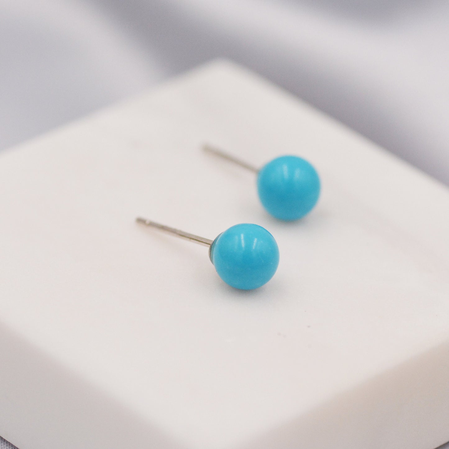 Sterling Silver 6mm Turquoise Stone Stud Earrings, Minimalist Turquoise Stone Earrings, Genuine Semi-Precious Stone