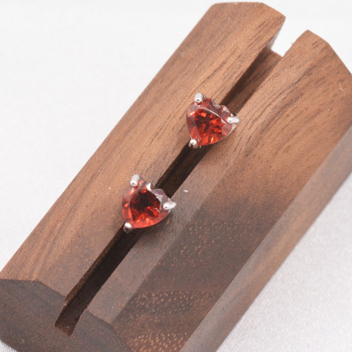 Natural Garnet Stone Heart Stud Earrings in Sterling Silver - 5mm Genuine Garnet Crystal Stud Earrings  - Semi Precious Gemstone