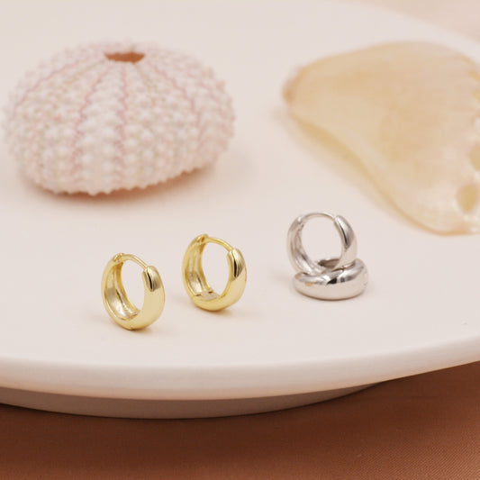 Mini Chunky Hoop Earrings in Sterling Silver, Chubby Hoop Earrings, Chunky Hoop Earrings, Silver or Gold