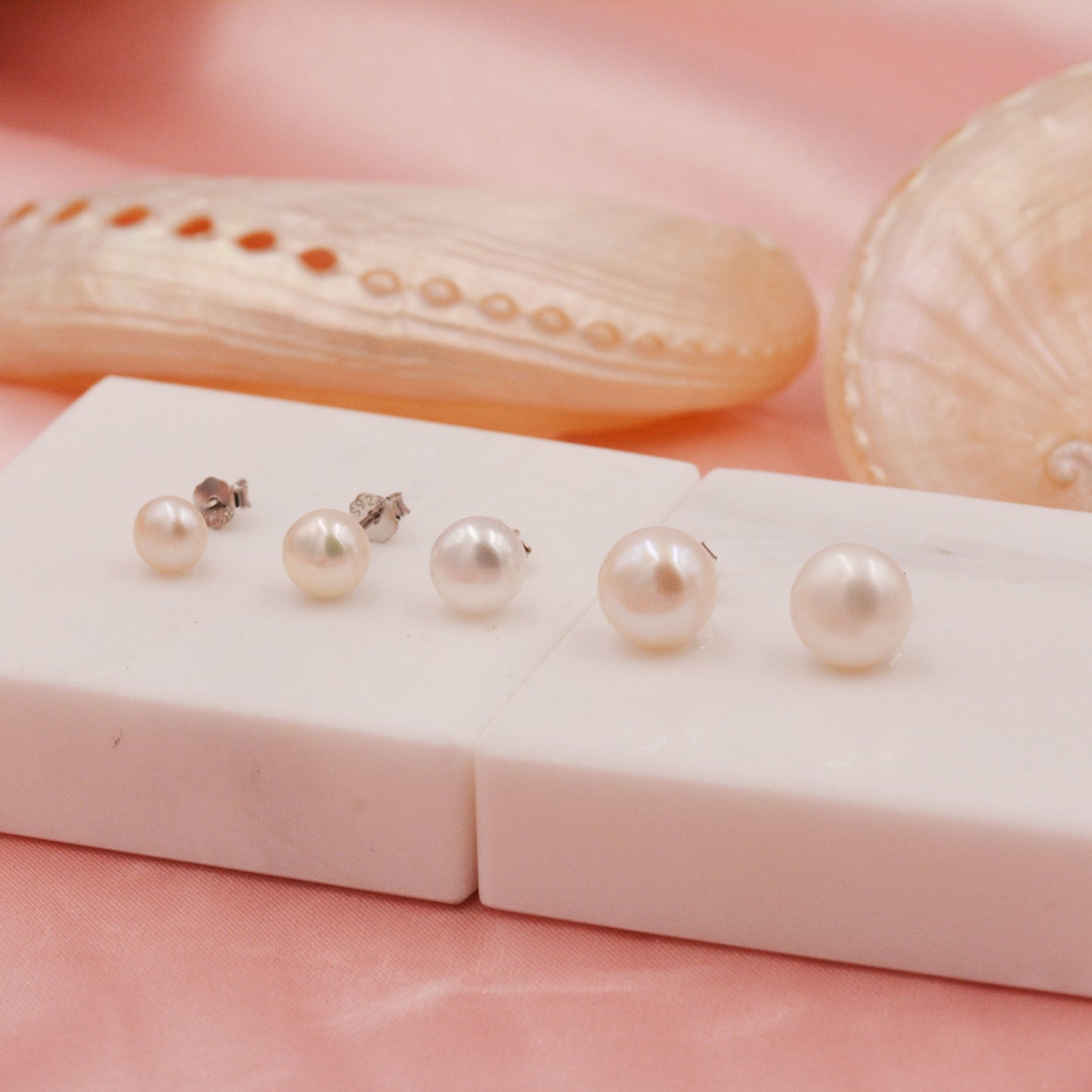 Genuine Pearl Stud Earrings in Sterling Silver, 5mm - 8mm, Small Pearl Stud and Large Pearl Stud, Silver pearl Earrings,