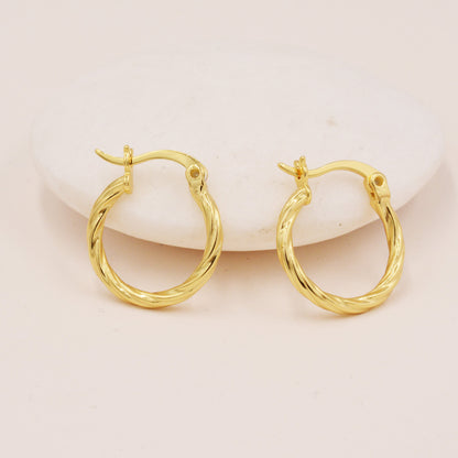 Braided Hoop Earrings in Sterling Silver, Silver or Gold, Twist Hoop Earrings, Simple Hoop Earrings 12mm Inner Diameter