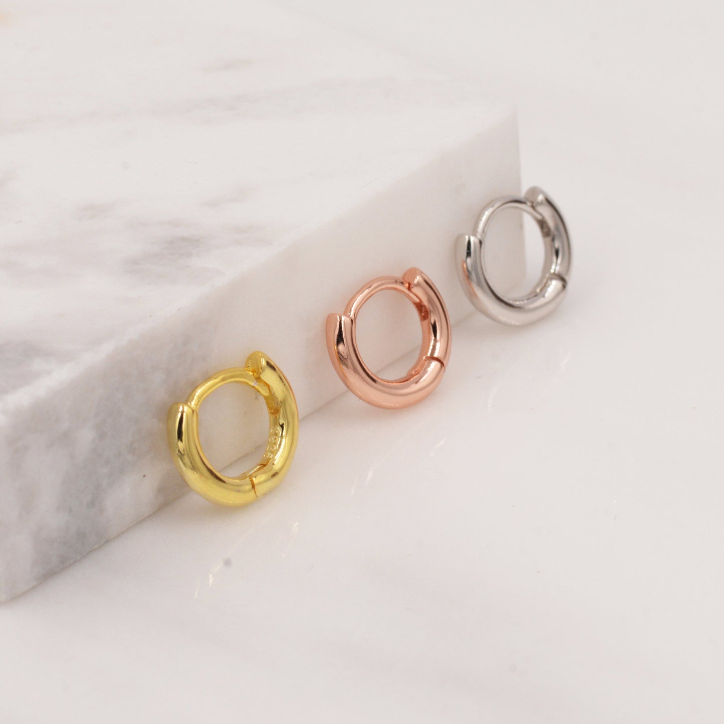 Minimalist Huggie Hoops in Sterling Silver, 6mm and 8mm Clicker Hoops, Rose Gold or Gold, Simple Sleeper Hoop Earrings, Plain Hoops