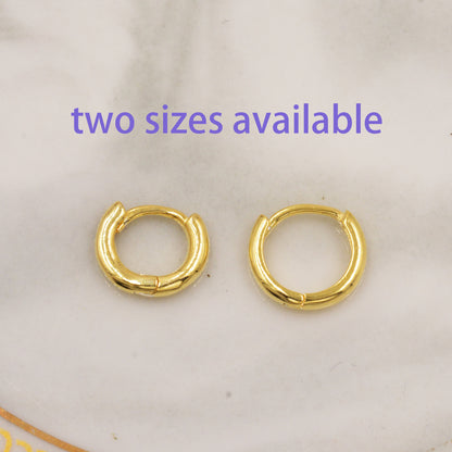 Minimalist Huggie Hoops in Sterling Silver, 6mm and 8mm Clicker Hoops, Rose Gold or Gold, Simple Sleeper Hoop Earrings, Plain Hoops