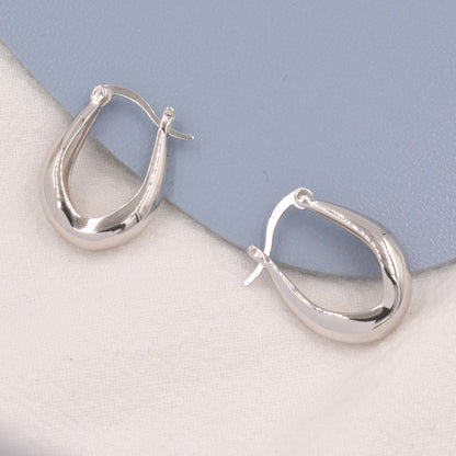 Chunky Oval Hoop Earrings in Sterling Silver, 20mm Hoops, Silver or Gold, Dangle Drop Earrings,  Light Weight