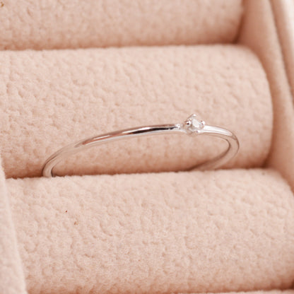 Extra Fine Single CZ Ring in Sterling Silver, Extra Skinny Stacking Rings,  US 4 5 6 7 Sized Delicate Rings,