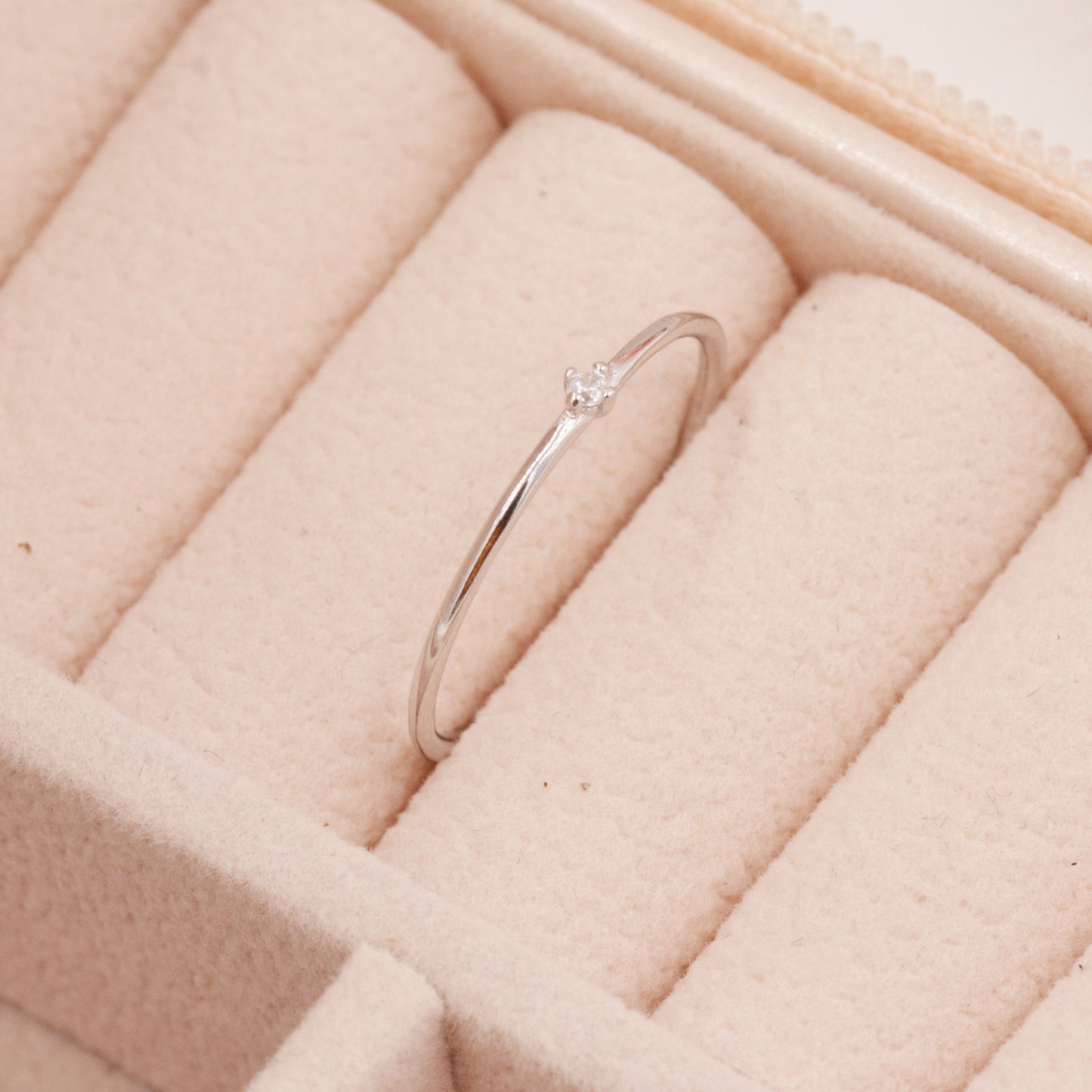 Extra Fine Single CZ Ring in Sterling Silver, Extra Skinny Stacking Rings,  US 4 5 6 7 Sized Delicate Rings,