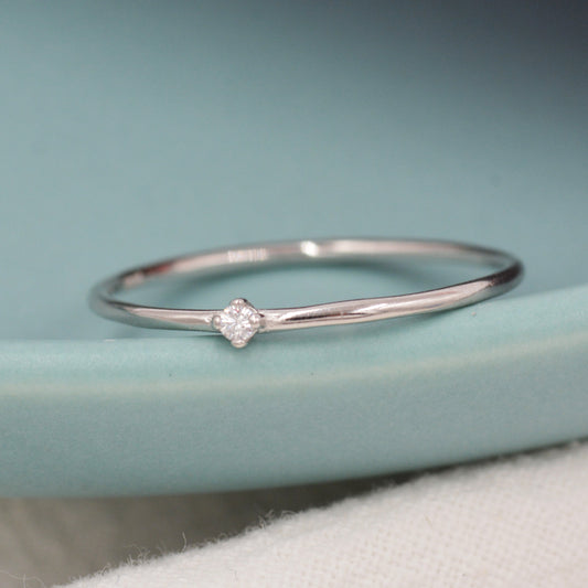 Extra Fine Single CZ Ring in Sterling Silver, Extra Skinny Stacking Rings,  US 4 5 6 7 Sized Delicate Rings,