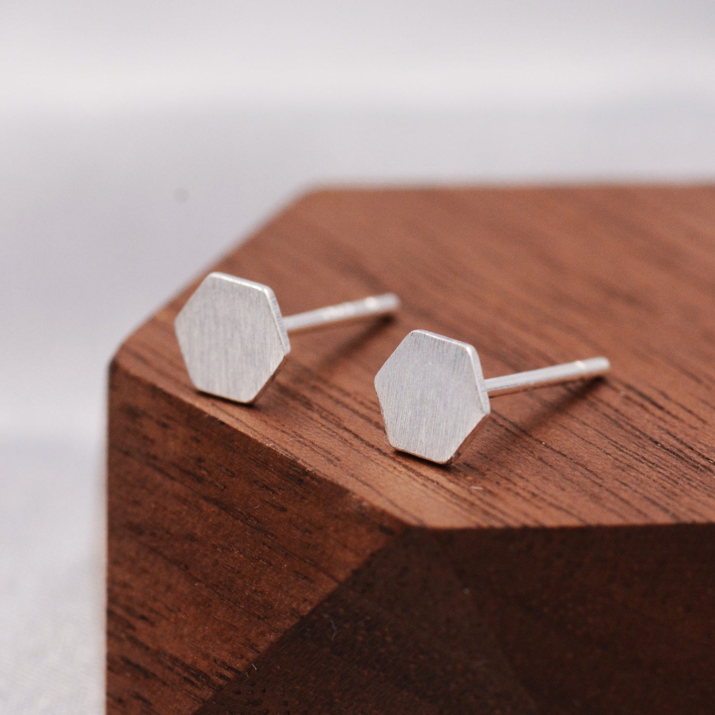 Sterling Silver Minimalist Hexagon Geometric Stud Earrings - Textured Finish  - Dainty and Discreet